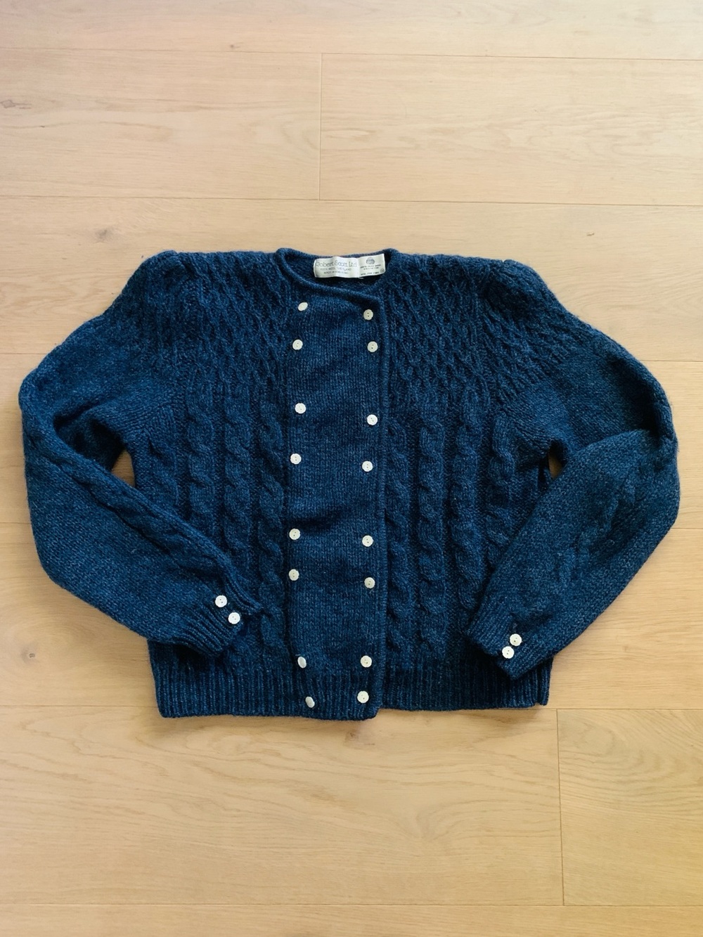 Vintage Robert Scott Womens S 100% Shetland Wool Sweater Navy Nautical Knit
